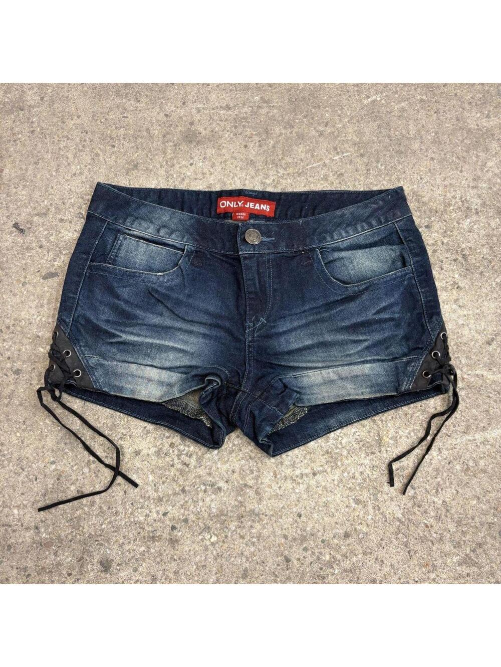 Vintage Y2K Low Rise Denim Micro Shorts ONLY DW Side Tie